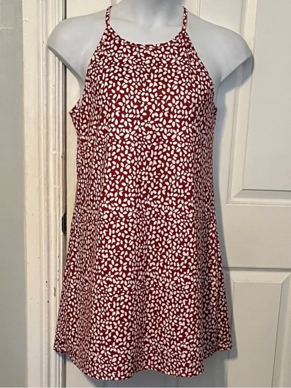 Red and White Patterned Halter Dress
